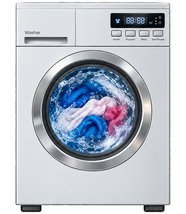 Front-loading washing machine running